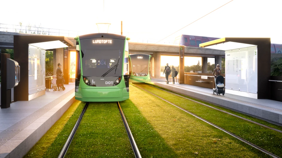 Visualisering af den kommende letbanestation ved Vallensbæk St.