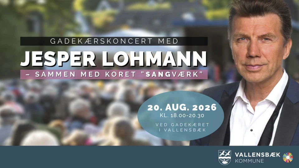 Grafik hvor skuespiller og sanger Jesper Lohmann er placeret foran en udendørs scene